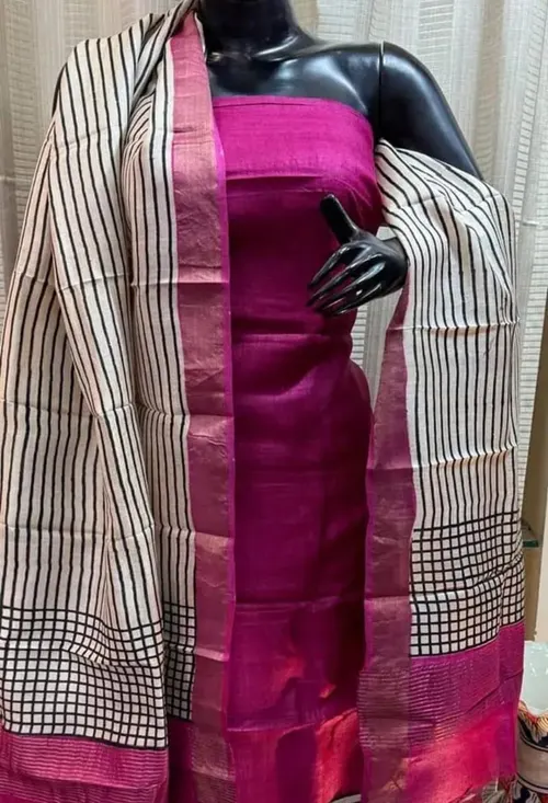 Pure Handloom Tussar Silk  Hand block Printed Dress Materials